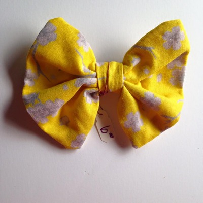 Yellow and grey flowers fabric bow