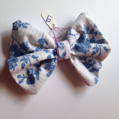 Grey and blue flowers fabric bow