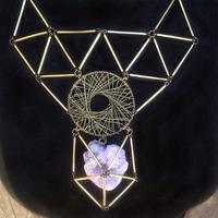 DREAM NECKLACE - GOLD + ANTIQUE BRASS + AMETHYST GEODE - Thumbnail 2