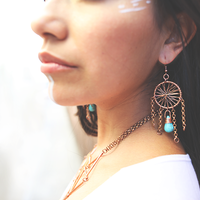 DREAM CATCHER EARRINGS - COPPER + TURQUOISE - Thumbnail 2