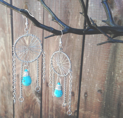 DREAM CATCHER EARRINGS - SILVER + TURQUOISE