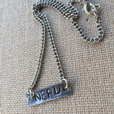 Nerd hand stamped necklace