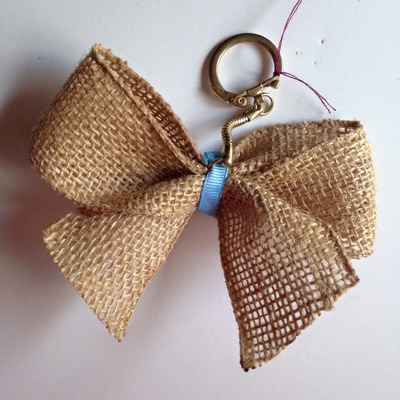 Burlap and blue keychain