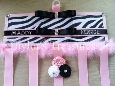 Taylors Treasures - XL Double Name In Stones Hair Bow Holder - Personalized With Any Name