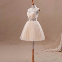 short homecoming dress, cheap junior homecoming dress, champagne prom dress, party dress for girls, E183 - Thumbnail 1