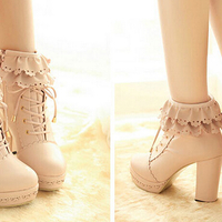 Sweet lace high-heeled shoes - Thumbnail 3