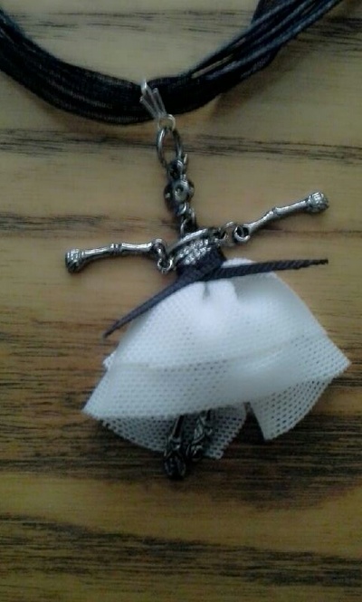 Little dead skeleton ballerina pendant ribbon and chord necklace