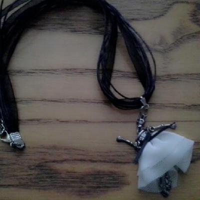 Little dead skeleton ballerina pendant ribbon and chord necklace