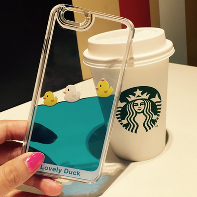 Cute floating swimming duck moving liquid black case for iphone 5/5s, iphone 6,iphone 6 plus