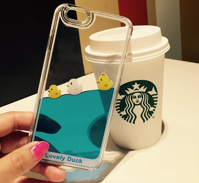 Cute Floating Swimming Duck Moving Liquid Black Case for iPhone 5/5s, iPhone 6,iPhone 6 Plus