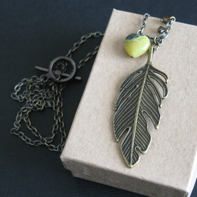 LONG Necklace Large Feather Charm Necklace Bohemian Chic Jewelry For Women