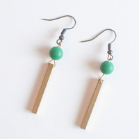 Brass Green Bead Earrings ER0933 - Thumbnail 2