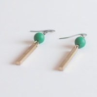 Brass Green Bead Earrings ER0933 - Thumbnail 3