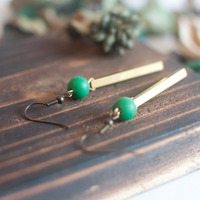 Brass Green Bead Earrings ER0933 - Thumbnail 1