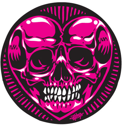 Skull Heart full silkscreened round sticker