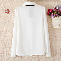 Korean students sweet bow chiffon blouse - Thumbnail 4