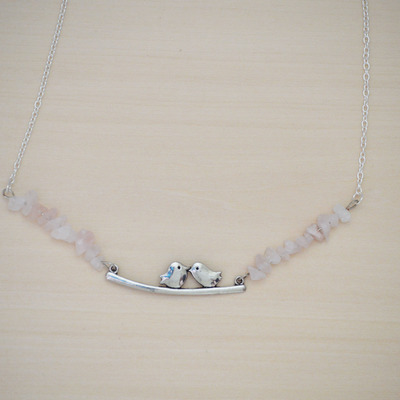 Rose quartz chip love birds necklace - Thumbnail 3