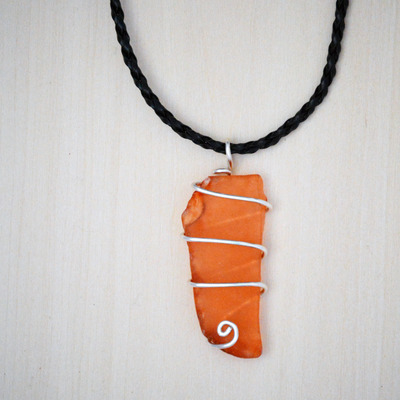 Orange sea glass wire wrapped necklace - Thumbnail 1