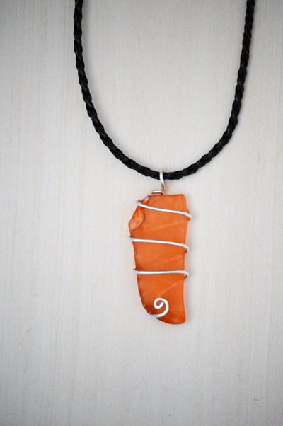 Orange Sea Glass Wire Wrapped Necklace