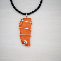 Orange Sea Glass Wire Wrapped Necklace - Thumbnail 1