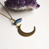 Waning Crescent Moon, Luna Moon Necklace, Half Moon Necklace, Moon Phases, Moon and Crystal Quartz Necklace, A - Thumbnail 3