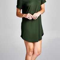 T-Shirt Dress w/Cuffed Sleeves - Thumbnail 1