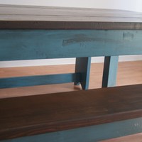 Primitive bench in blue glaze.  Rustic Handmade Bench,  Shabby Chic Finish - Thumbnail 2