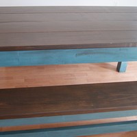 Primitive bench in blue glaze.  Rustic Handmade Bench,  Shabby Chic Finish - Thumbnail 3