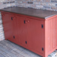 Rustic Buffet with primitive style.  Shabby Chic Finish.  3 door unit handmade in USA.  Solid Piece of furniture - Thumbnail 3