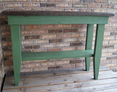 Sofa table or hall table.  rustic and distressed.  green with antique glaze.  beautiful top.  shabby chic  plant stand