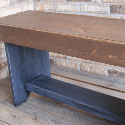 Rustic bench.  shabby chic black distressed and glazed. primitive styling.