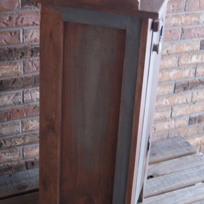 Rustic jelly cupboard, small pie safe.  bread box with shabby chic finish.  distressed paint over stain