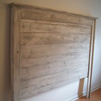 Headboard for Queen bed.  Shabby Chic weathered white.  Rustic in nature.  Distressed Headboard. - Thumbnail 2