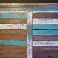 Shabby Chic Reclaimed Queen Bed Set.  Rustic Headboard, Foot Board, and rails.  Reclaimed Queen Bed distressed with teal and white - Thumbnail 3