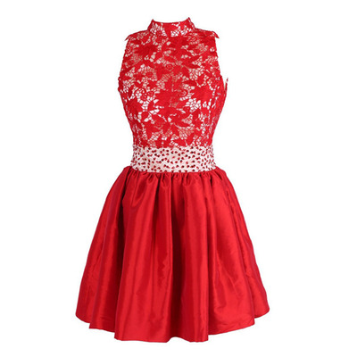 Short homecoming dress, red homecoming dress, lace homecoming dress, prom dress for girls, party prom dress, evening dress, e192 - Thumbnail 5