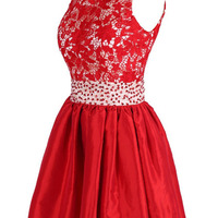 short homecoming dress, red homecoming dress, lace homecoming dress, prom dress for girls, party prom dress, evening dress, E192 - Thumbnail 1