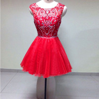 homecoming dress, red homecoming dress, cheap homecoming dress, homecoming for juniors, party prom dress, A-line tulle prom dress for girls, E187 - Thumbnail 1
