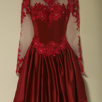 red homecoming dress, short homecoming dress, sexy homecoming dress, lace sleeves dress, party prom dress, charming prom dress, E194 - Thumbnail 1