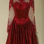 red homecoming dress, short homecoming dress, sexy homecoming dress, lace sleeves dress, party prom dress, charming prom dress, E194-1