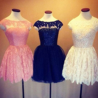 lace homecoming dress, pink homecoming dress, cheap homecoming dress, short homecoming for juniors, party prom dress,  E198 - Thumbnail 1