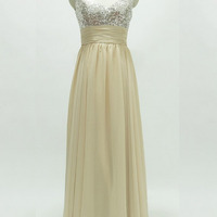 long prom dress, champagne prom dress, prom dress 2015, sequin prom dress, party prom dress, long evening dress, E281 - Thumbnail 1