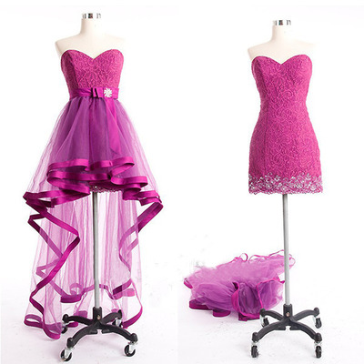 Hi-lo prom dress, purple prom dress, detachable prom dress, lace prom dress, party prom dress, prom dress gown, e284 - Thumbnail 5