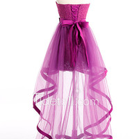 hi-lo prom dress, purple prom dress, detachable prom dress, lace prom dress, party prom dress, prom dress gown, E284 - Thumbnail 1