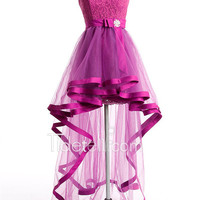 hi-lo prom dress, purple prom dress, detachable prom dress, lace prom dress, party prom dress, prom dress gown, E284 - Thumbnail 2