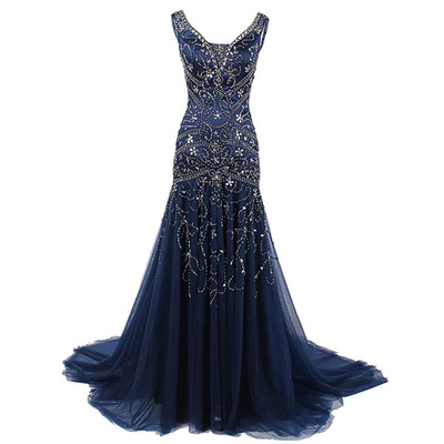 Long prom dress, navy prom dress, mermaid prom dress, sparkle prom dress, party prom dress, prom dress gown, e285 - Thumbnail 5