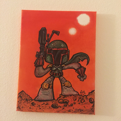 9x12" Star Wars Boba Fett Acrylic Hand Paining on canvas 