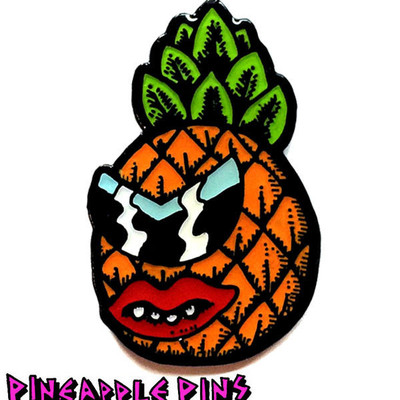 Pineapple face enamel pin