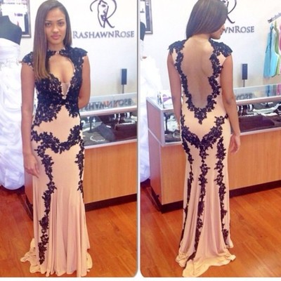 Long prom dress, lace prom dress, backless prom dress, party prom dress, long evening dress, e310