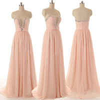 long prom dress, light pink prom dress, prom dress 2015, chiffon prom dress, party prom dress, long evening dress, E282 - Thumbnail 1