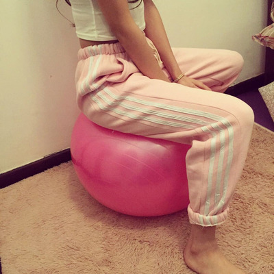 Harajuku style soft pink sports striped loose lace harem pants - Thumbnail 3